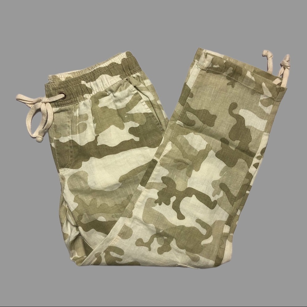 🧡 XS 🧡 NWT Anthro Pants Drawstring Waist Neutral Camo Cropped Linen